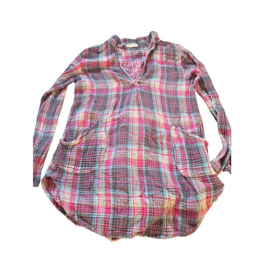 CP Shades pint plaid gauzy cotton tunic top sz Small